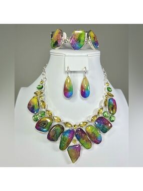 Rainbow 🌈 Solar Quartz 925 Large Gemstone Necklace & Bracelet ONLY #A22